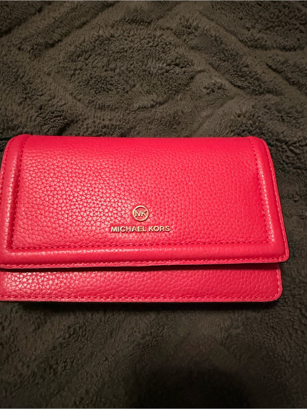 Michael Kors Hot Pink Pebbled Leather Trifold Wallet with Gold Logo